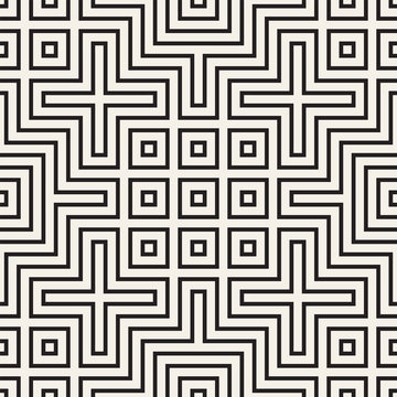 Geometric Ethnic Background with Symmetric Lines Lattice. Vector Abstract Seamless Pattern.