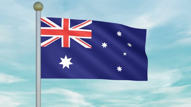 Looping Animated Flag of Australia on a Pole
