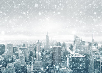 New York City skyline during a snowstorm - Powered by Adobe