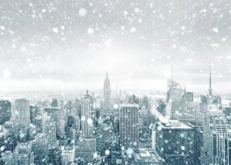 Fotobehang New York New York City skyline during a snowstorm  © misu