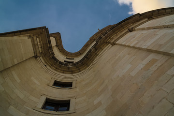 Fototapeta premium Look up view along the wall National Pantheon at sunset in Lisbon, Poetugal