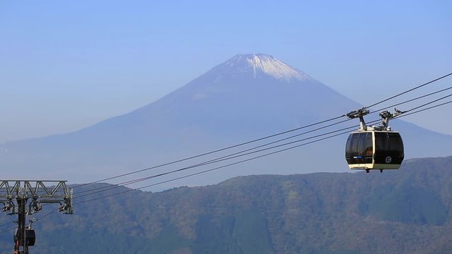 Ropeway to the Mount Fuji. An active volcano and the highest mountain in Japan