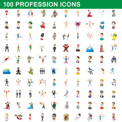 Fototapeta na wymiar 100 profession icons set, cartoon style