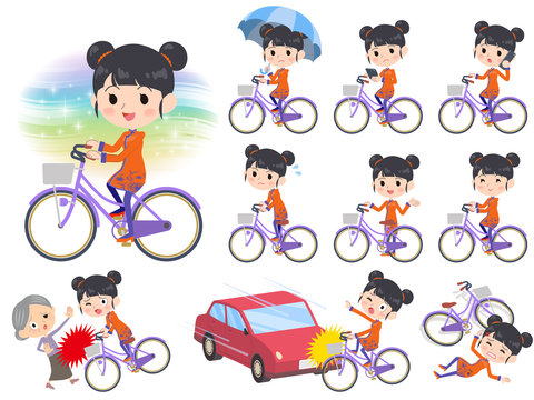 Chinese ethnic clothing woman city bicycle