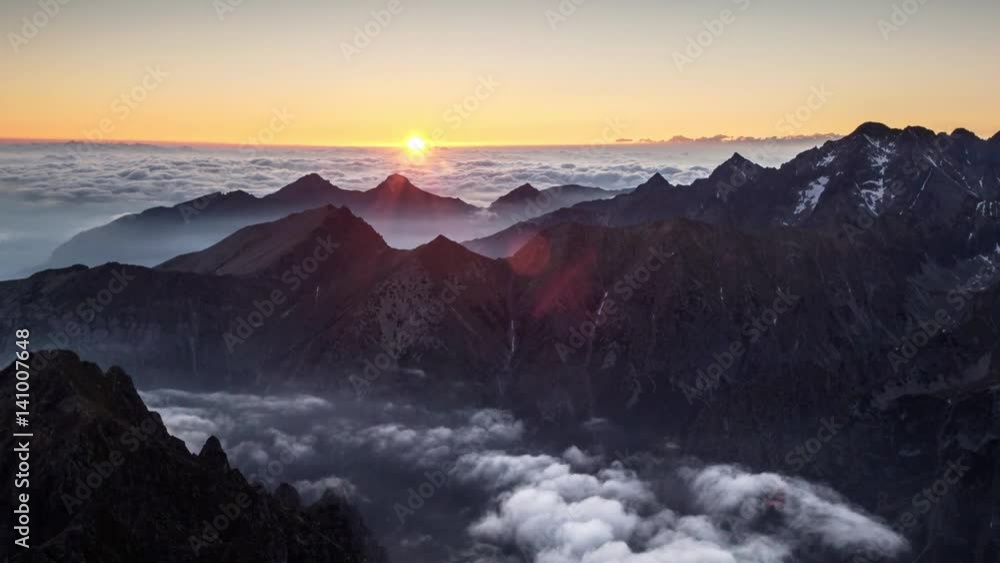 Poster Landscape mountain in Tatras, peak Rysy, Slovakia and Poland, Time lapse