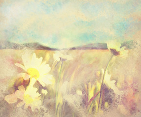 Obraz na płótnie Canvas watercolor vintage paint of spring flowers and fields 