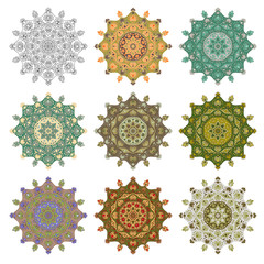 vector set mandala different color isolated on white background