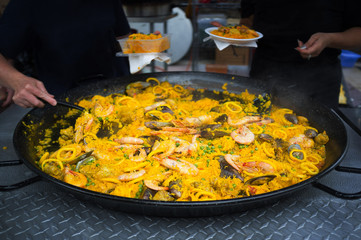 Huge frying pan with Mexican sea food