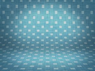 Curved  white square shape on blue fabric texture