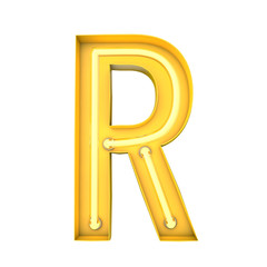 Neon style light letter R. Glowing neon Capital letter. 3D rendering