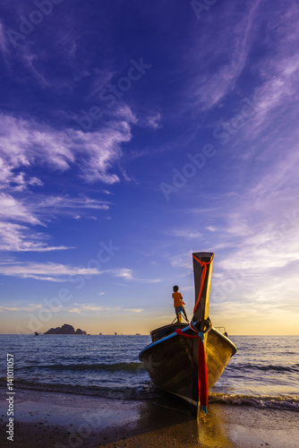 Traditional Thai Boats At Sunset Beach Ao Nang Krabi Province Traditional Thai Boats At Sunset Beach Ao Nang Krabi Province