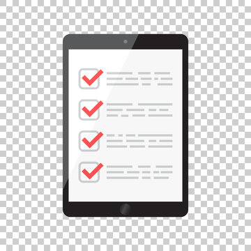 Businessman Checklist With Tablet. Check List Icon Flat Vector Illustration.