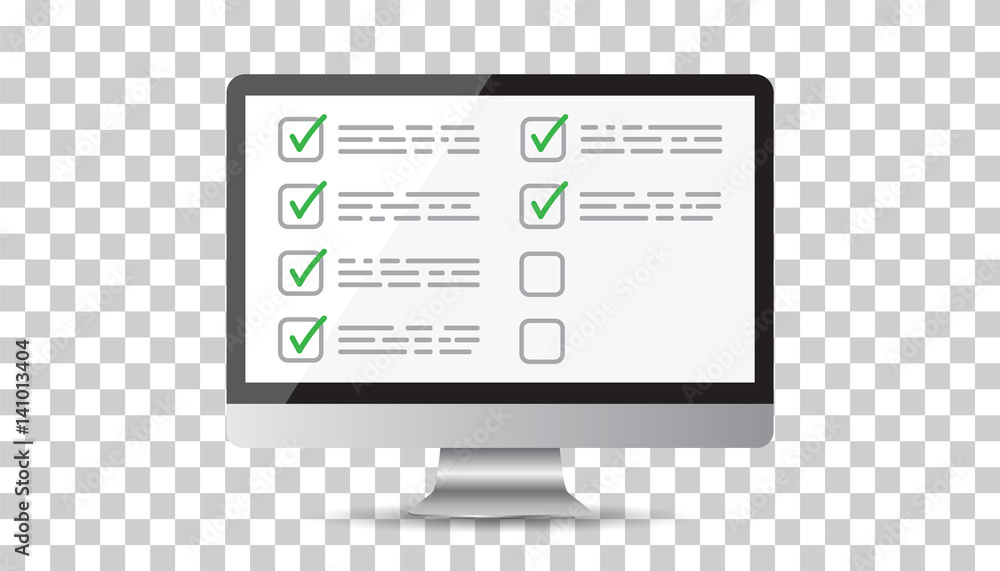 Poster businessman checklist with computer. check list icon flat vector illustration.