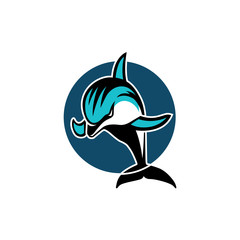 Naklejka premium logo sport delfinów znak w kółku