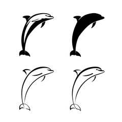 Dolphin logo sign set isolated