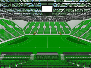 Fototapeta na wymiar Beautiful sports arena for handball with green seats and VIP boxes - 3d render