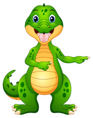 Naklejka premium Funny crocodile cartoon pointing