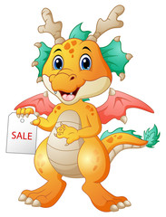 Cartoon dragon with sale sign