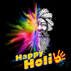 Colorful Indian man face for Happy Holi Background