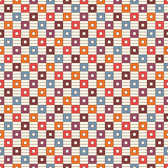 Seamless pattern with geometric ornament. Repeated bright square and stripes background. Vivid colors surface texture.