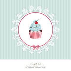 Greeting card template with cupcake. For birthday, scrapbook or bakery design.
