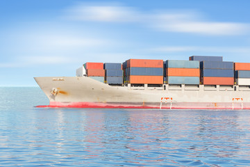 Global international logistics and transportation by cargo ship and cargo container by the sea and ocean, Ocean freight shipping services by cargo ship and cargo container, Import export background.