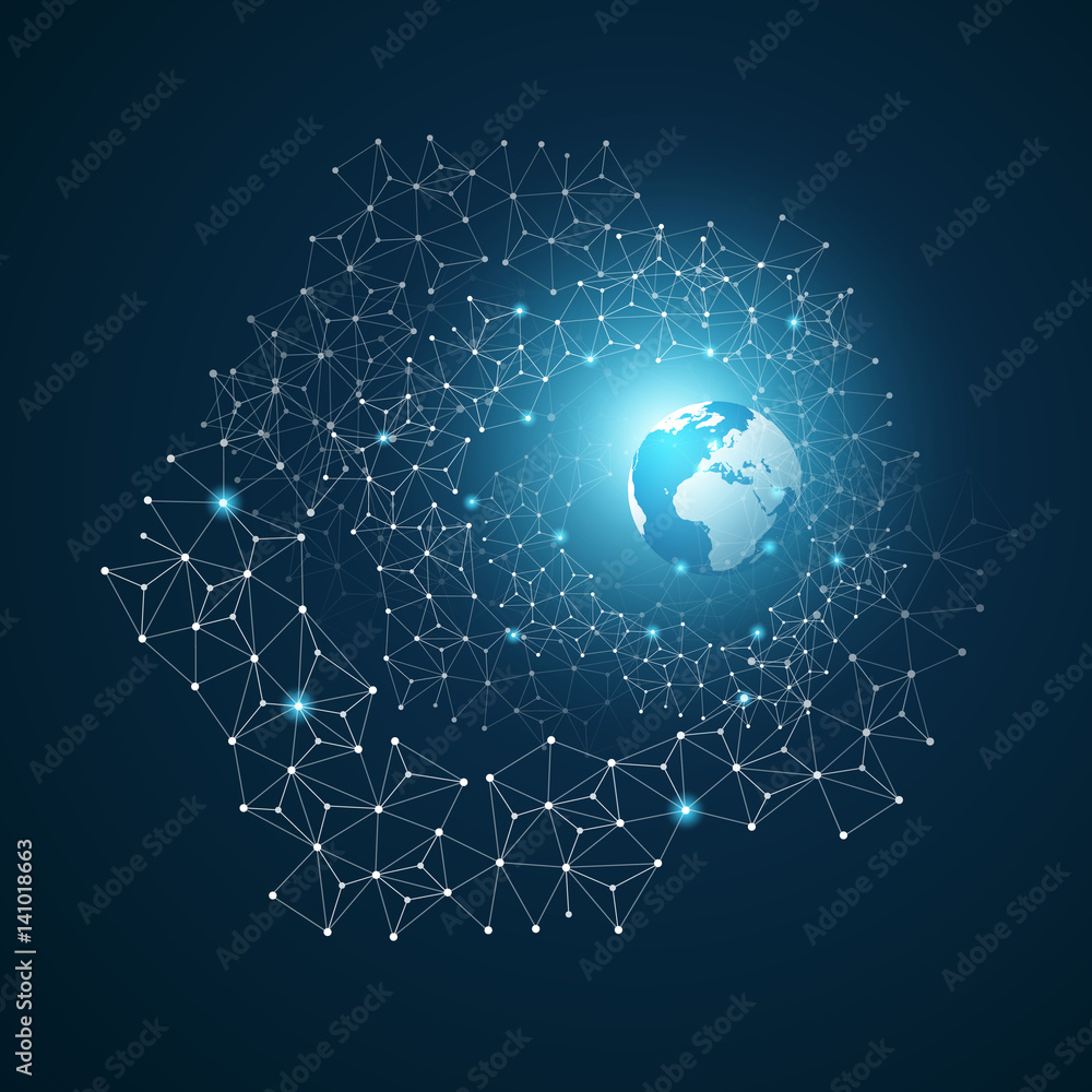 Poster cloud computing and networks with globe - abstract global digital network connections, technology co