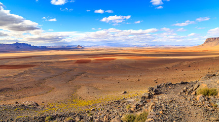 Fototapeta na wymiar Beautiful Moroccan Mountain landscape in desert with blue sky