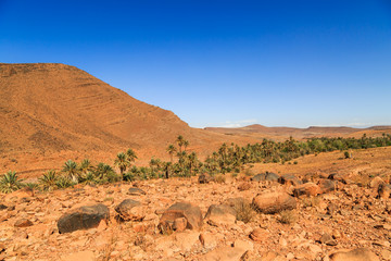Beautiful Moroccan Mountain landscape in desert with oasis