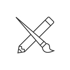 Crossed pencil with paint brush