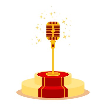 golden microphone on podium