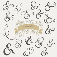 vector set Vintage sign And Ampersand on white background. Calligraphy lettering illustration EPS10