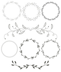 set of round flourish vintage decorative whorls frame leaves isolated on white background. Vector calligraphy illustration EPS10