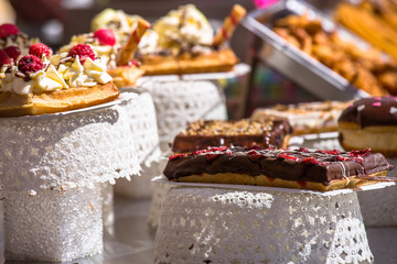 French pastries on display a confectionery shop in France