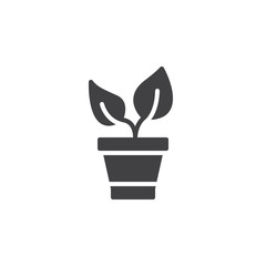 Plant in the pot icon vector, filled flat sign, solid pictogram isolated on white. Sprout symbol, logo illustration. Pixel perfect