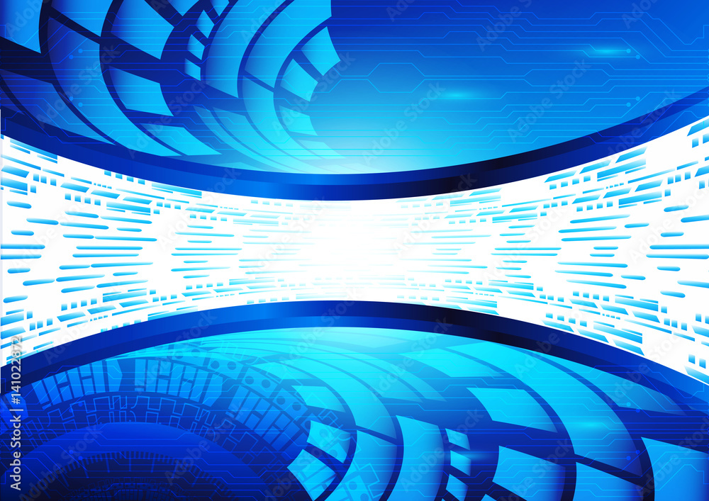 Poster blue geometric technology background with circle shape. vector abstract graphic design