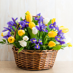 Beautiful basket with tulips and irises gift