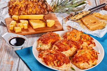 sliced meat baked with rice, cheese