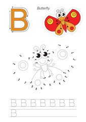 Numbers game for letter B. Butterfly.