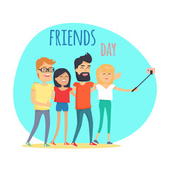 Friends Day Two Boys and Two Girls Makes Selfie