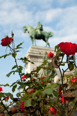 Bronze monument to Giuseppe Garibaldi in Piazza Carioli. Milan, Italy. Selective focus.