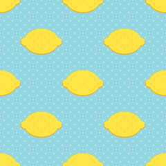 Flat design lemons and polka dots seamless pattern background.