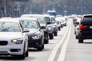 Naklejka premium Traffic on the road, close-up view