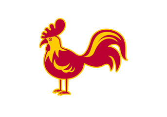 Fire rooster vector. Cartoon rooster. Illustration of a rooster on a white background