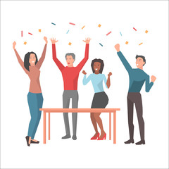 Obraz premium Young People Having Fun and Startuping Confetti