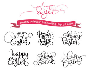 Happy Easter handwritting words on white background. Hand drawn Calligraphy lettering Vector illustration EPS10