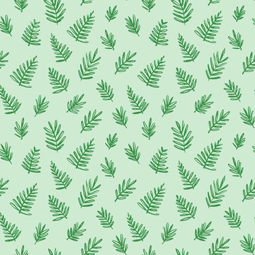 Tropical seamless pattern with palm leaves. Exotic tree foliage made in brush style. Vector.