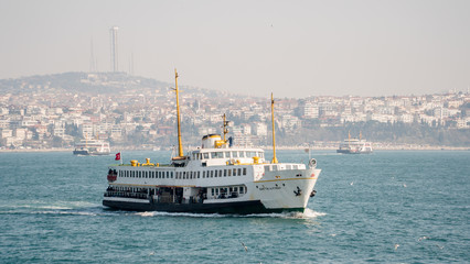 Istanbul, Turkey - February 18, 2017: Istanbul ferry sailing in Bosphorus, Istanbul, Turkey
