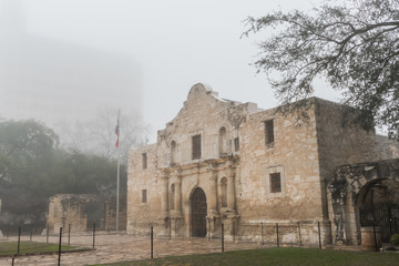 The Alamo in the Fog From the Right