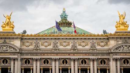 Paris, France - September 11, 2016: Amazing artwork on the building of Paris Opera